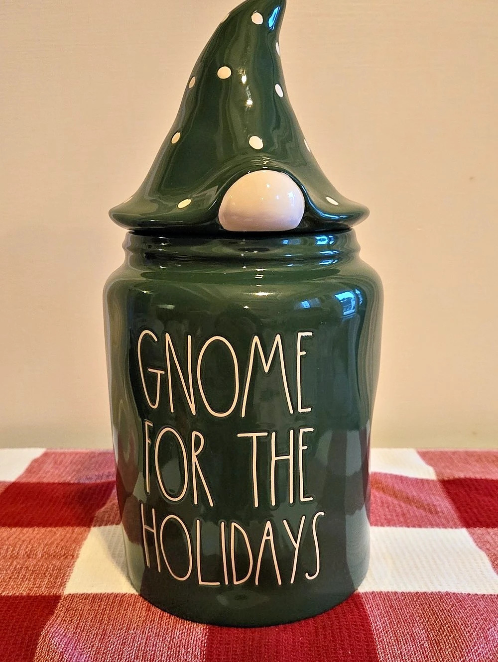 Rae Dunn Gnome for the Holidays Canister Green